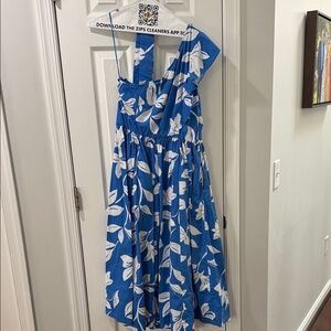 J.Crew Factory One Shoulder blue and white dress Coastal vibes
